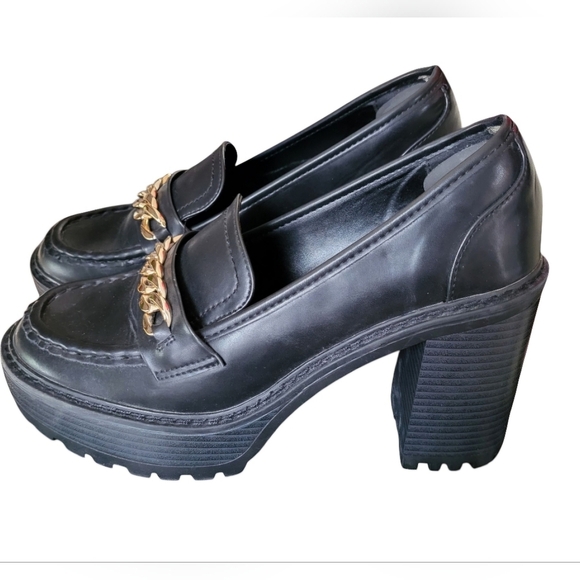 New York and Company Women's Black Brooke Heel Loafer Shoes Chunky Y2K! Size 10 - Picture 1 of 7